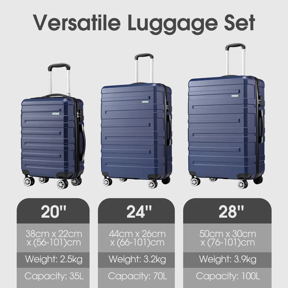 ZUNI 3PCS Luggage Suitcase Trolley Set Travel TSA Lock Storage Hard Case Navy